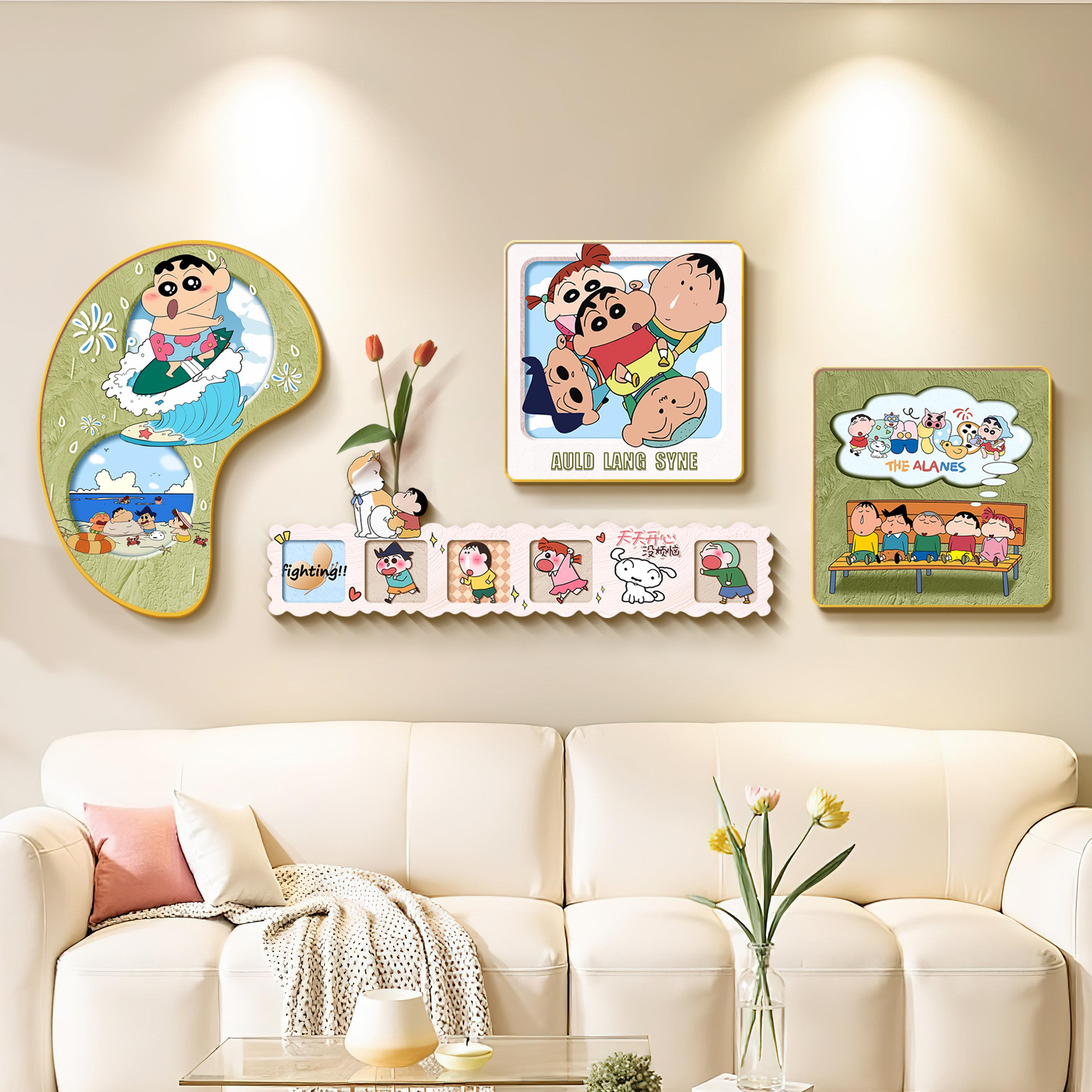 多巴胺客厅装饰画 画小清新卡通沙发背景墙组合挂画 画可爱蜡笔小