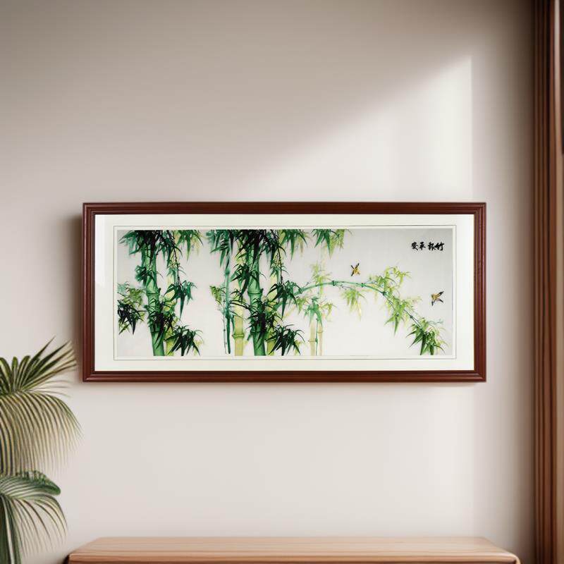 紫金湘绣刺绣竹子客厅挂画特精单面手绣竹报平安家居装饰壁画手工