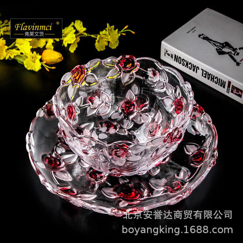 彩色玻璃果盘梅花水果盆零食盘糖果盘点心盘家用客厅茶杯盘水果盘