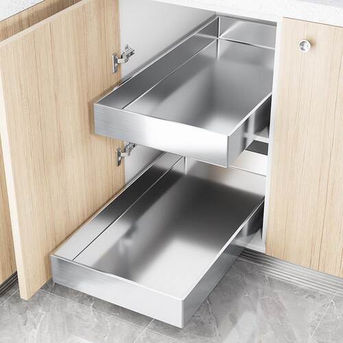 厨房置物架整体橱柜内抽拉碗碟拉篮免安装抽屉式调味料沥水碗架收