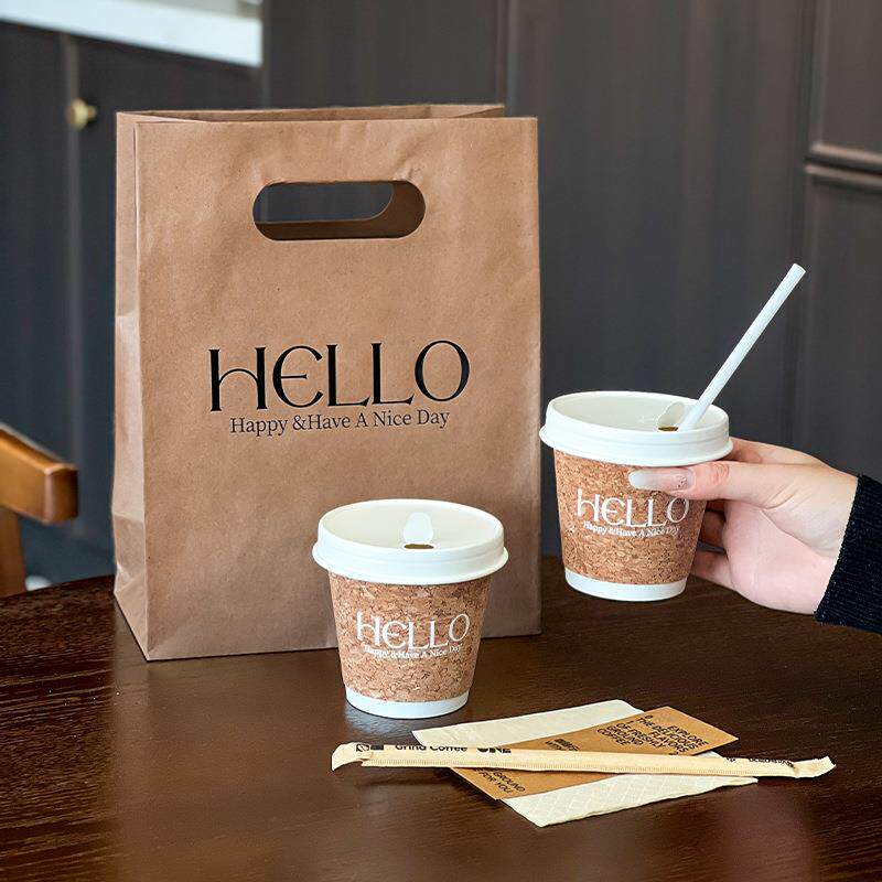 软木杯水晶贴纸一次性咖啡杯子带盖商用外带打包热饮奶茶纸杯