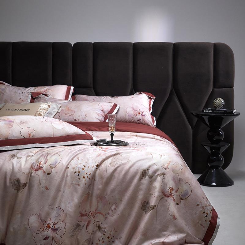 复美式1长20S绒棉贡缎8KCM四件套数码印花全棉纯棉被套1.古床上用