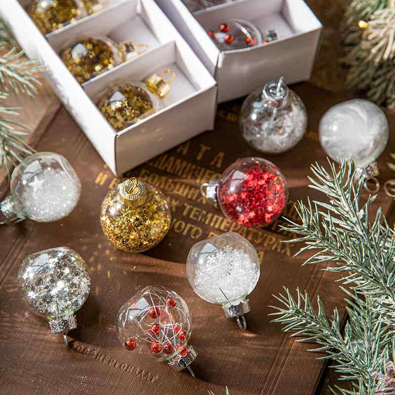 圣诞球圣诞树挂件透明雪花玻璃亮光圣诞球圣诞节装饰亮片吊球盒装