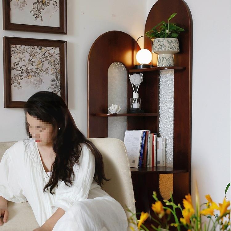 中古风实木转角柜边客厅沙发边拐三墙角落置985物复架古柜书房餐