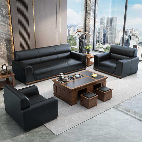 简约现代办公沙发商务会客接待小型三人位中式办公室沙发茶几926#