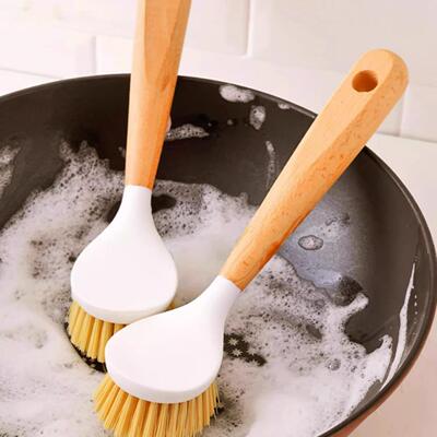 Kitchen-specific long-handled pot scrubbing brush, designed