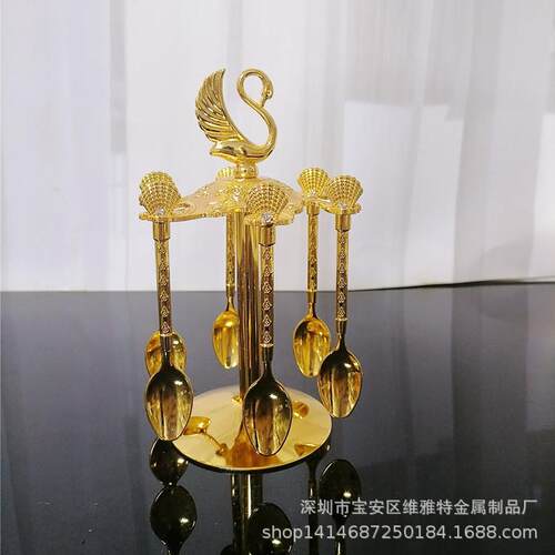 24K金镀银咖啡勺水果叉天鹅勺摆件甜品勺餐具家居摆件礼品