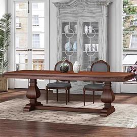 美式复古实木做旧餐桌欧式会客洽谈茶桌，原木大板会议桌法式办公桌