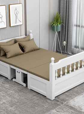 L型7实木沙发床客厅小户卡座两床用可折叠沙发功多能家F76576M8用