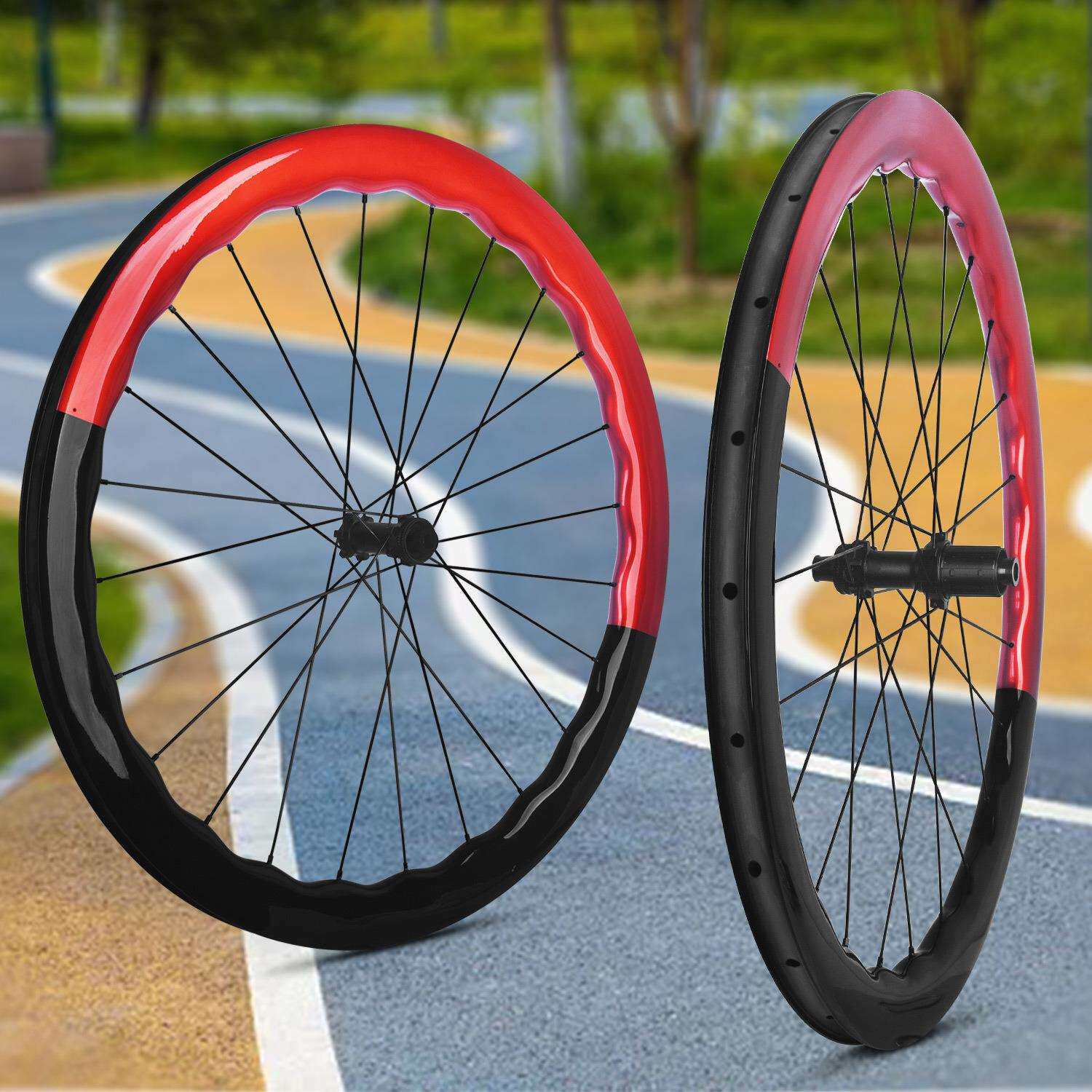 波浪圈700C36T锐杰逊公路自行车碳纤维轮组碟刹框高5045mm