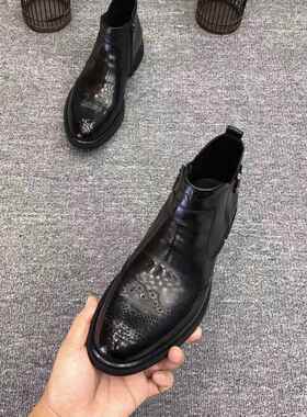 高档板8888新品男休闲商软士皮鞋新款高帮男士黑色双拉链休闲男务