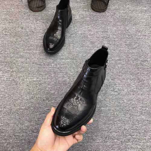 高档8888新品男士休闲商软皮板务黑鞋新款高帮男士色双拉链休闲皮