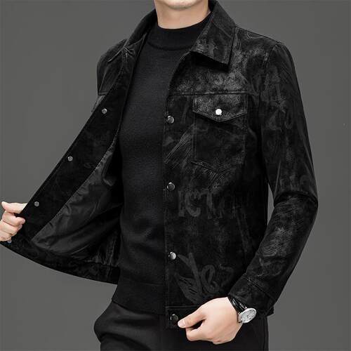 T 30736 Men's Printed Leather Jacket 印花皮衣