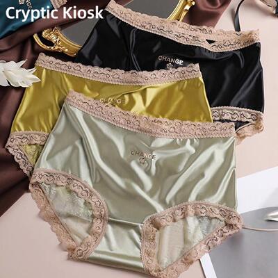 Cryptic Kiosk轻奢高级女士内裤中腰大码蕾丝边网纱缎面三角内裤