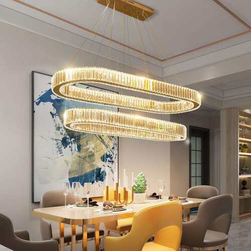 现代简约水晶吊灯客厅餐厅轻奢创意led双层椭圆吧台家用饭厅灯具