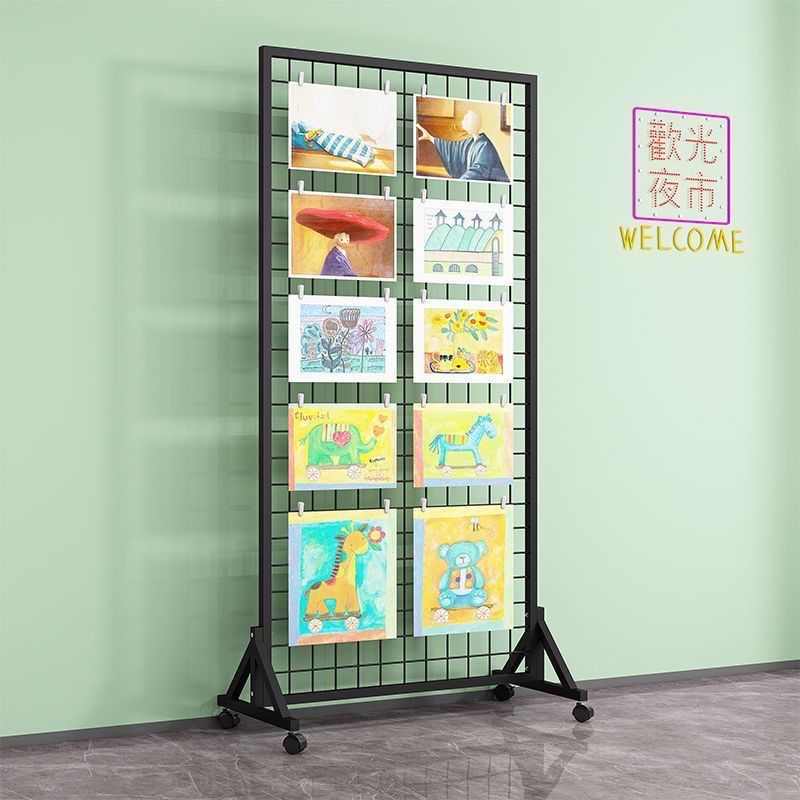 移动式货架铁丝网格架饰品展示架网格置物架落地幼儿园作品置物架