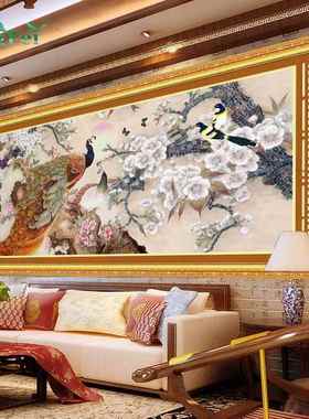 青飞5RGBD梅孔雀十鹊字绣富贵图之图梅花喜吉祥客厅新款孔雀钻花