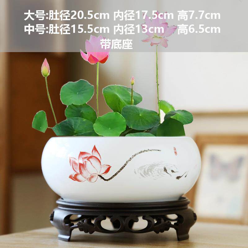 水仙花盆陶瓷大号家用碗莲专用花盆铜钱草一叶莲水培器皿睡莲盆缸
