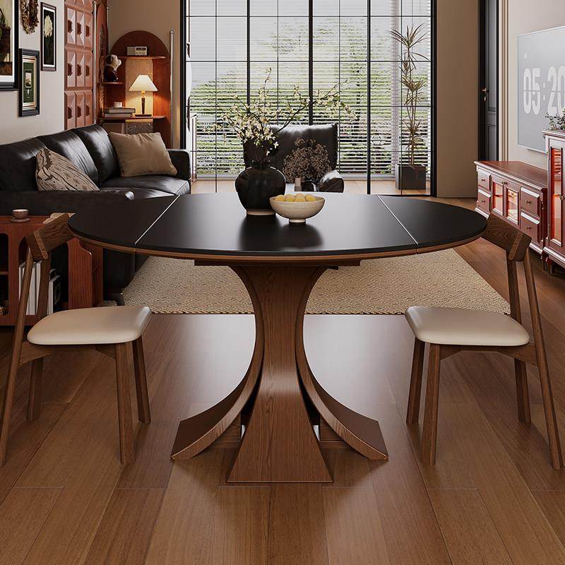 北览中古风餐桌可伸缩家用小户型法式饭桌岩板可变圆桌实木折叠,住宅家具,岩板餐桌,淘宝优惠券,粉丝福利购,淘宝优惠卷
