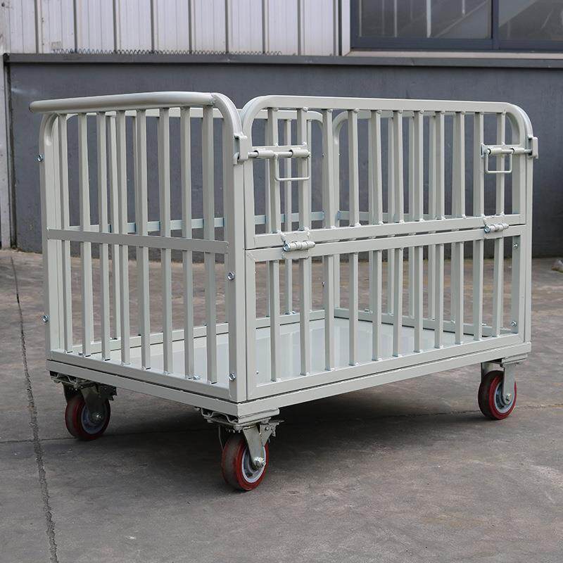 江苏金属物流笼车 仓库运输带轮折叠周转框 手推快递铁框物流台车