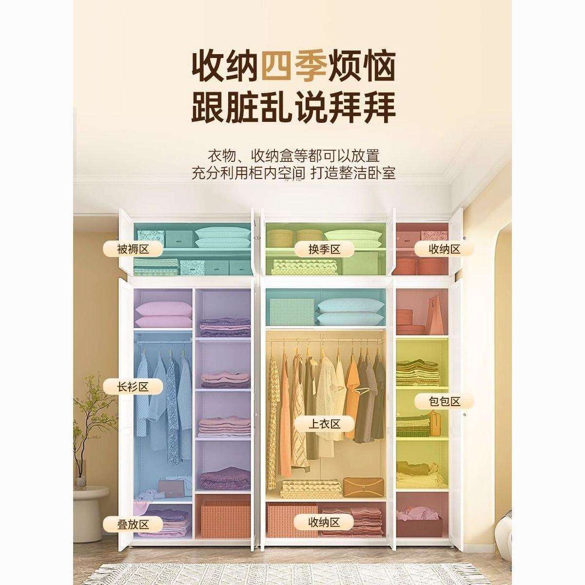 加厚铁艺衣柜无甲醛家用卧室储物奶油风欧式收纳衣橱柜儿童衣柜厂
