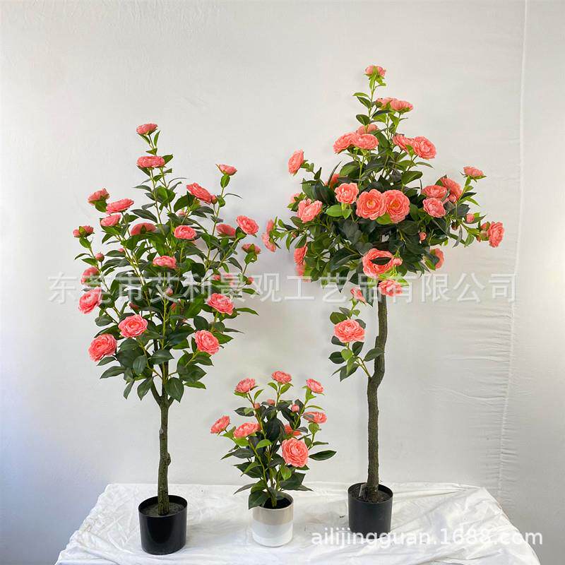 茶玫花树盆栽 室内客厅假树盆景 树花绿植装饰树