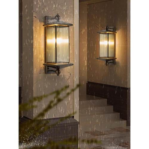 全铜户外太阳能壁灯防水庭院别墅大门墙壁灯走廊现代新中式壁灯