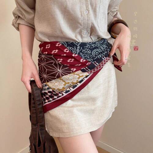 Cashew nut flower scarf square scarf thin belt腰果花丝巾方巾