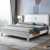 现代简约实木床1.8米单双人家用主卧1.5m白色储物网红大婚床家俱