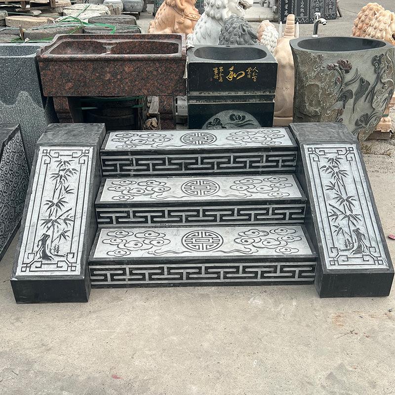 庭院仿古青石台阶别墅过门石寺庙青石复古雕刻祥云景区户外踏步石