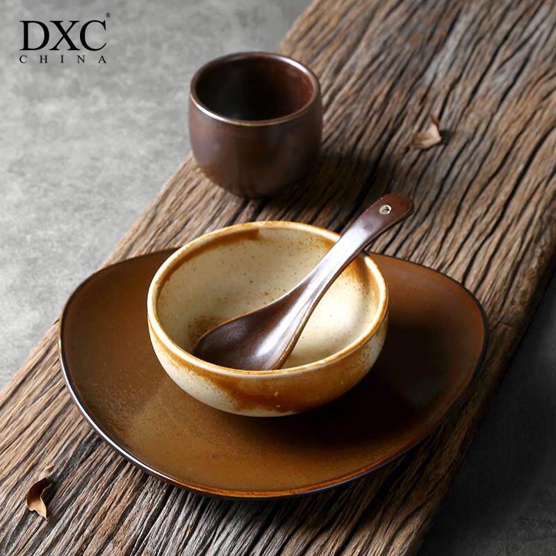 DXC酒店用品复古餐厅商用摆台餐具 加厚中餐主题宴会陶瓷碗碟勺杯