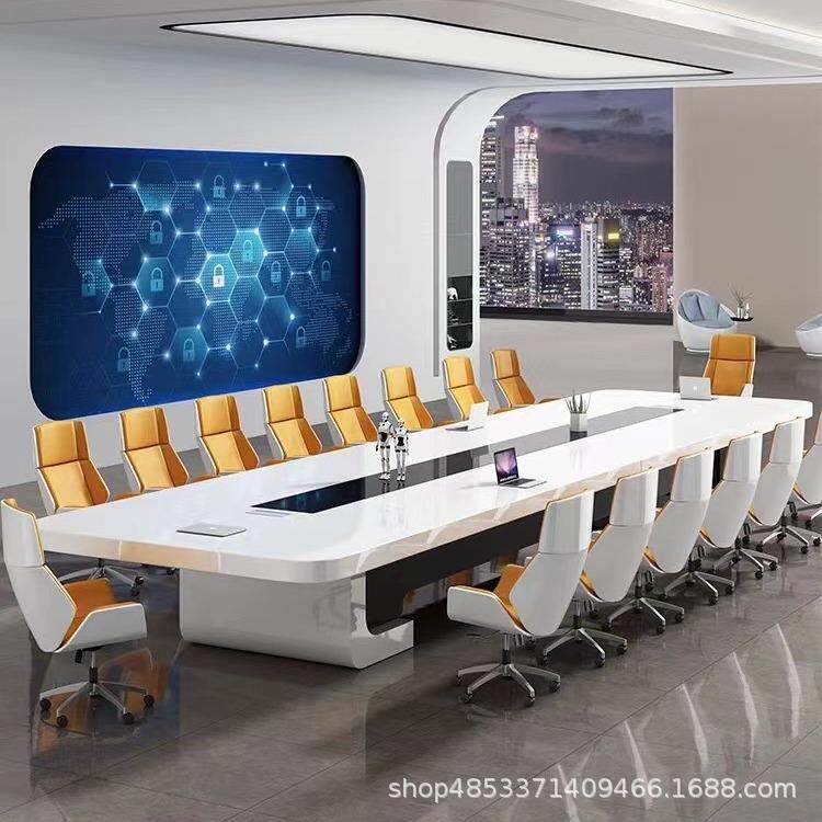 白色烤漆会议桌长桌简约现代大型办公室长方形接待洽谈桌椅组合