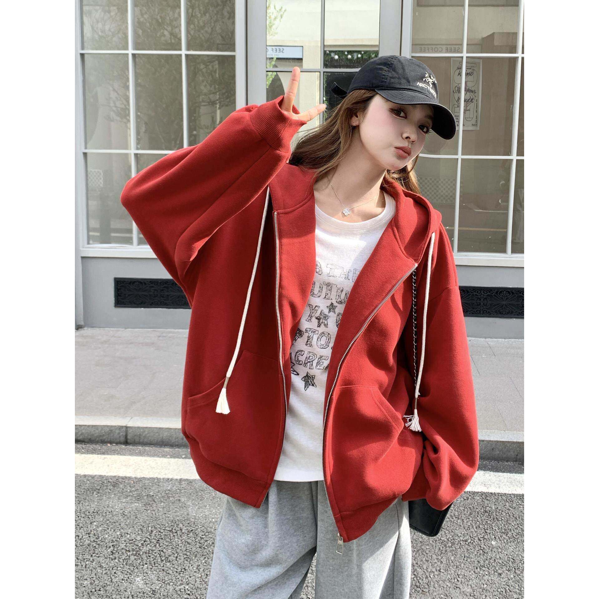 连帽运动衫女2026春秋新款休闲风宽松百搭拉炼上衣短版开襟外套长