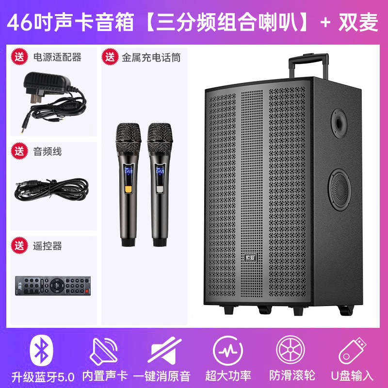 索爱广场舞音响户外k歌音箱专业演出大音量功率拉杆自带声卡蓝牙