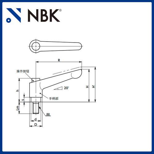 NBK LDMS-C外螺纹夹紧手柄不锈钢材质螺纹带操作按钮机械要素零件