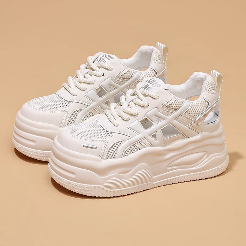 小白增高透气镂空厚底休闲老爹鞋