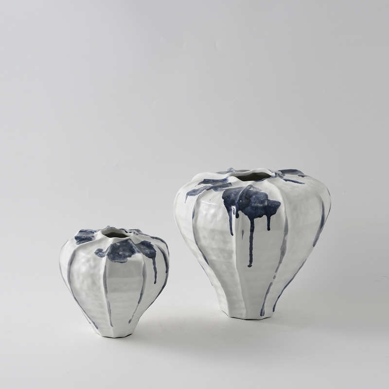 简约现代手绘鎏墨斑青陶瓷花瓶家居样板间民宿艺术复古插花器摆件