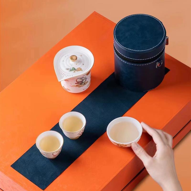 羊脂玉瓷素烧高端旅行茶具套装便携快客杯玉兔小套装中秋送礼