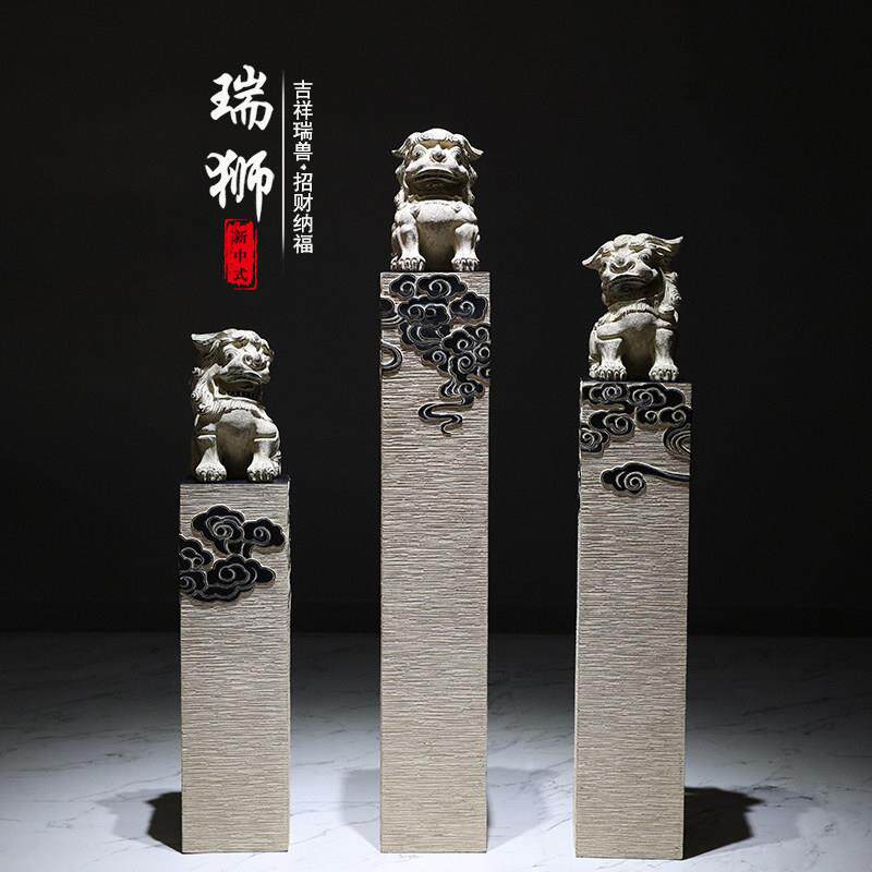 新中式彷石彷古栓马柱客厅玄关大型落地招财狮子貔貅麒麟装饰摆饰