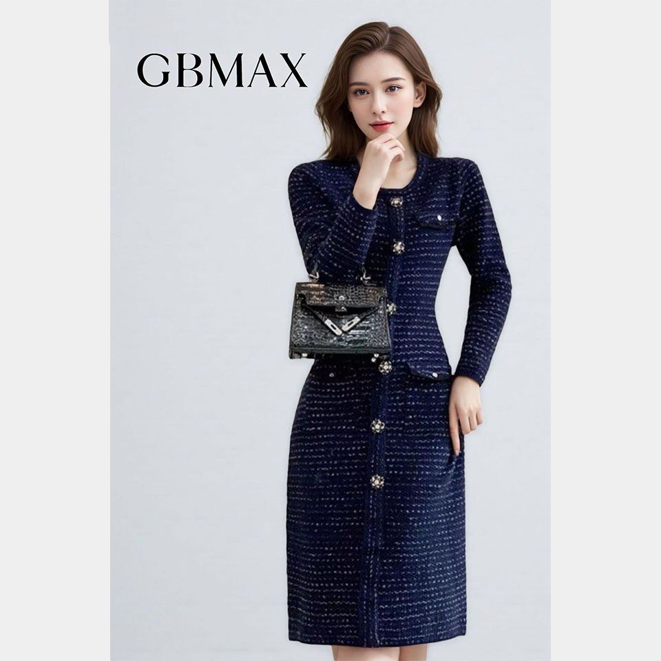 【巴黎秀场CHIC】GBMAX意大利大牌秋冬法式气质小香风针织连衣裙