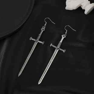 European and American Dark Punk Metal Cross Sword Earrings R