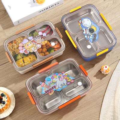 亚马逊304不锈钢饭盒成人学生分格午餐盒防串味便当盒bento box
