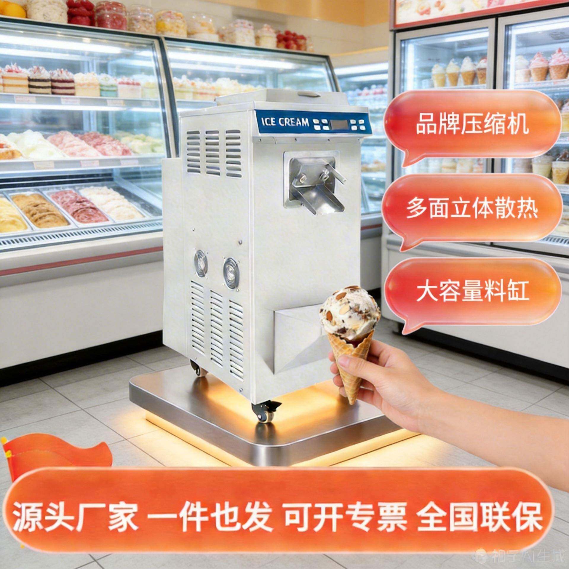 冰淇淋机商用雪糕机圣代甜筒全自动不锈钢台式软硬质冰激凌机