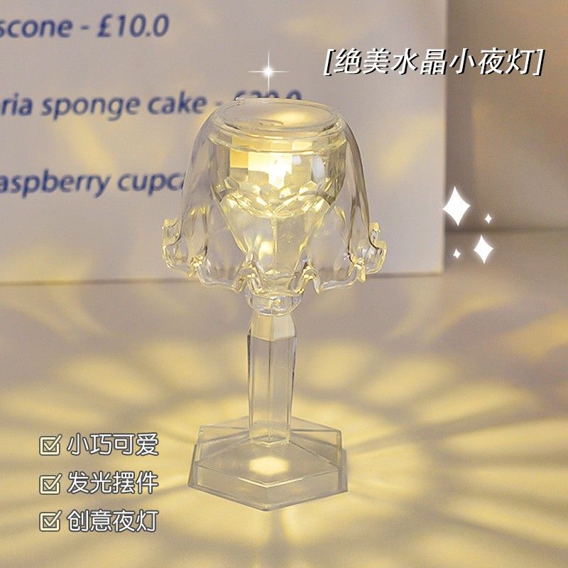 ins风创意水晶小夜灯led电子蜡烛灯卧室宿舍装饰氛围灯桌面小摆件
