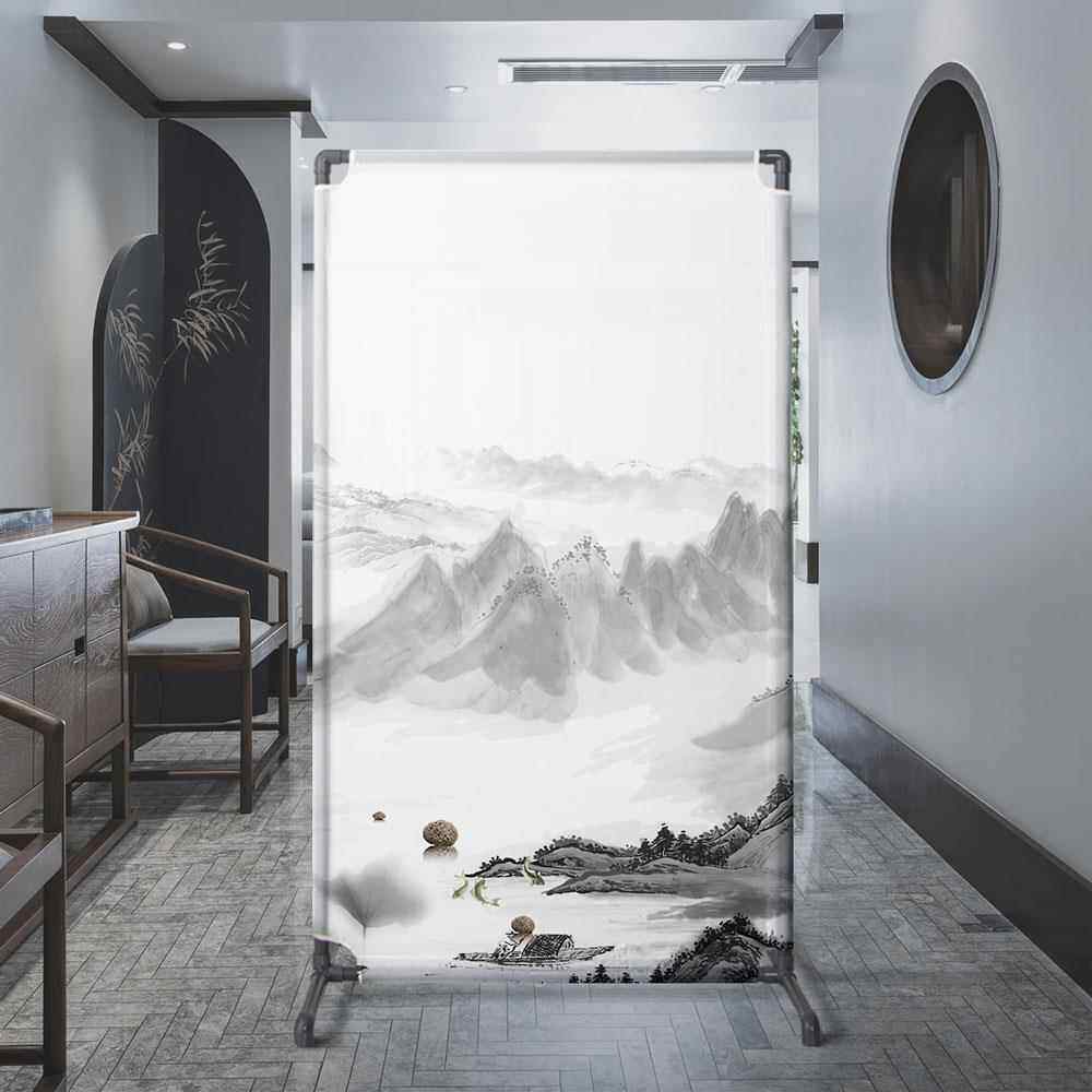 正品家用屏风明隔新遮中式山水断玄关挡饰落地半透屏风雪纺纱组装