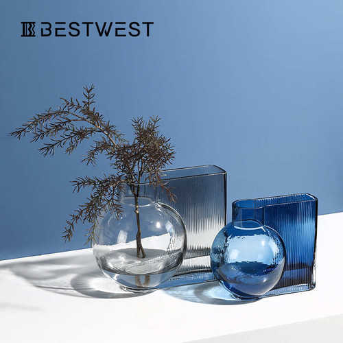 玄关透明创意客厅大肚两插花水培体 花瓶best软west 玻璃瓶装饰品