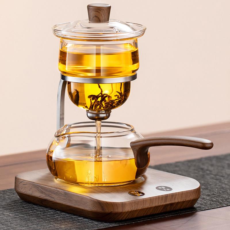 茶方圆新款带保温懒人泡茶器智能底座一键过滤茶水分离壶耐热玻璃