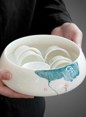 羊脂玉手绘茶洗大号洗水盂洗茶缸白瓷家用中日式高档陶瓷茶具配件