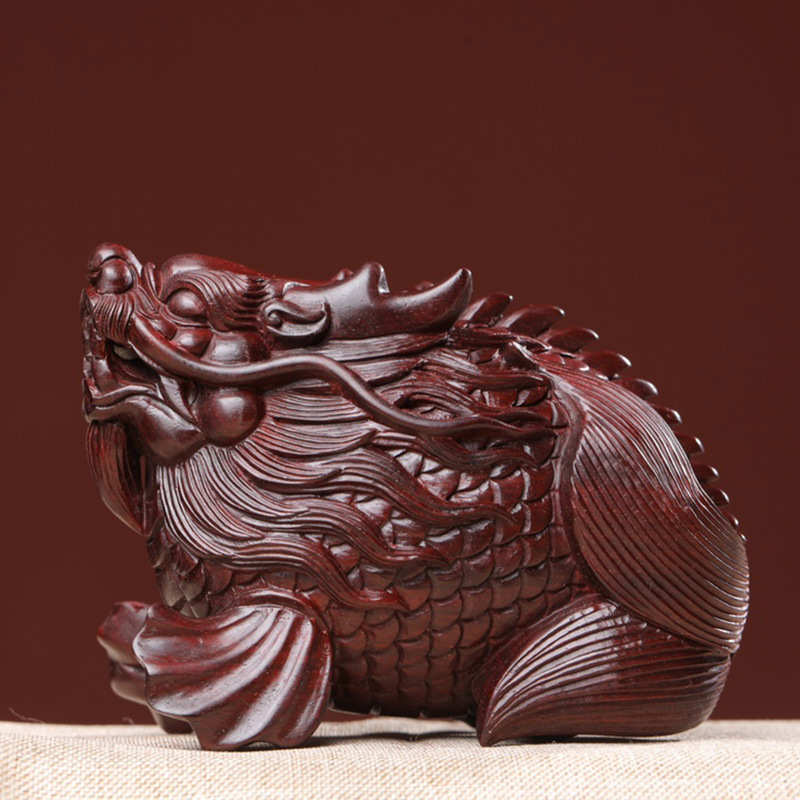 小叶紫檀木雕龙鱼摆件手把件家居客厅装饰品红木文玩工艺品送礼