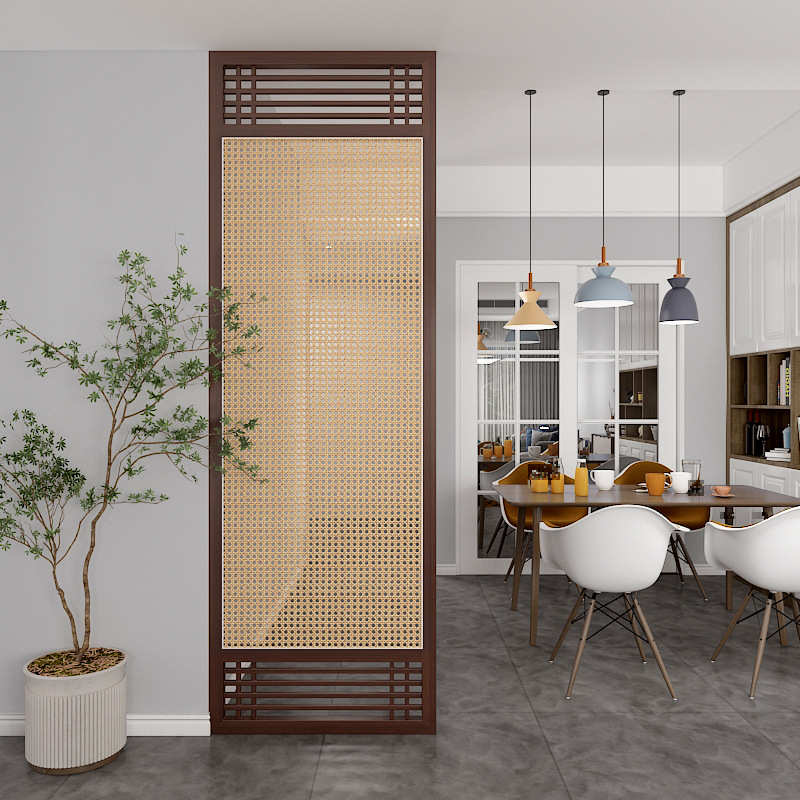 藤编屏风隔断客厅现代简约入户玄关卧室实木遮挡家用户型座屏固定